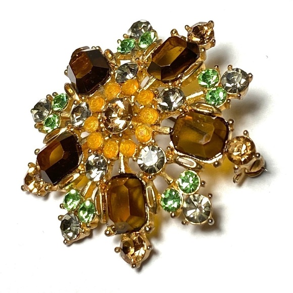 Brooch Pin Flower Glass Rhinestones Lucite Vintage Estate Unique Rare - Picture 11 of 11